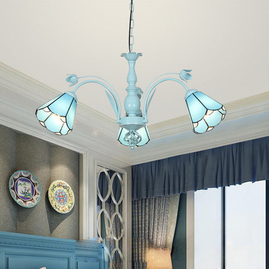 Lustre conique bleu/bleu foncé, lampe suspendue baroque en verre teinté - 3/6/8 lumières pour le salon