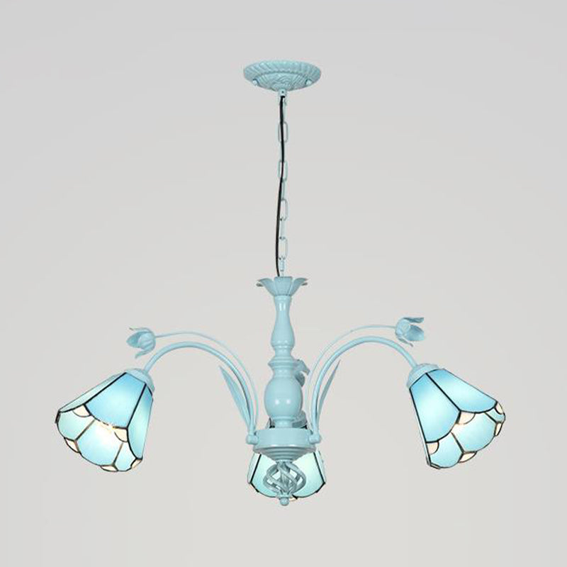Lustre conique bleu/bleu foncé, lampe suspendue baroque en verre teinté - 3/6/8 lumières pour le salon