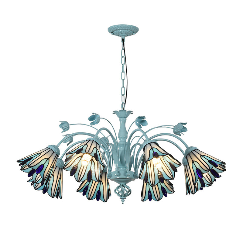 Lustre conique bleu/bleu foncé, lampe suspendue baroque en verre teinté - 3/6/8 lumières pour le salon