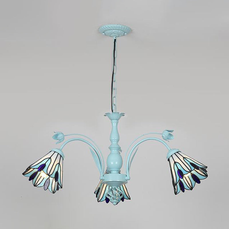 Lustre conique bleu/bleu foncé, lampe suspendue baroque en verre teinté - 3/6/8 lumières pour le salon