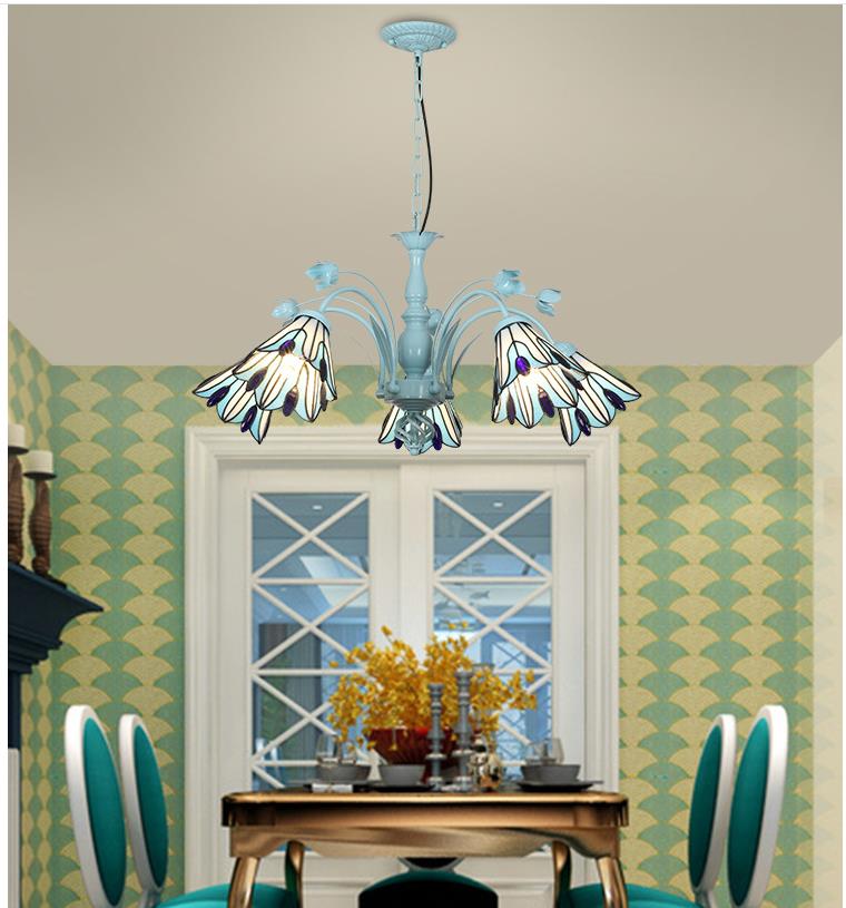 Lustre conique bleu/bleu foncé, lampe suspendue baroque en verre teinté - 3/6/8 lumières pour le salon