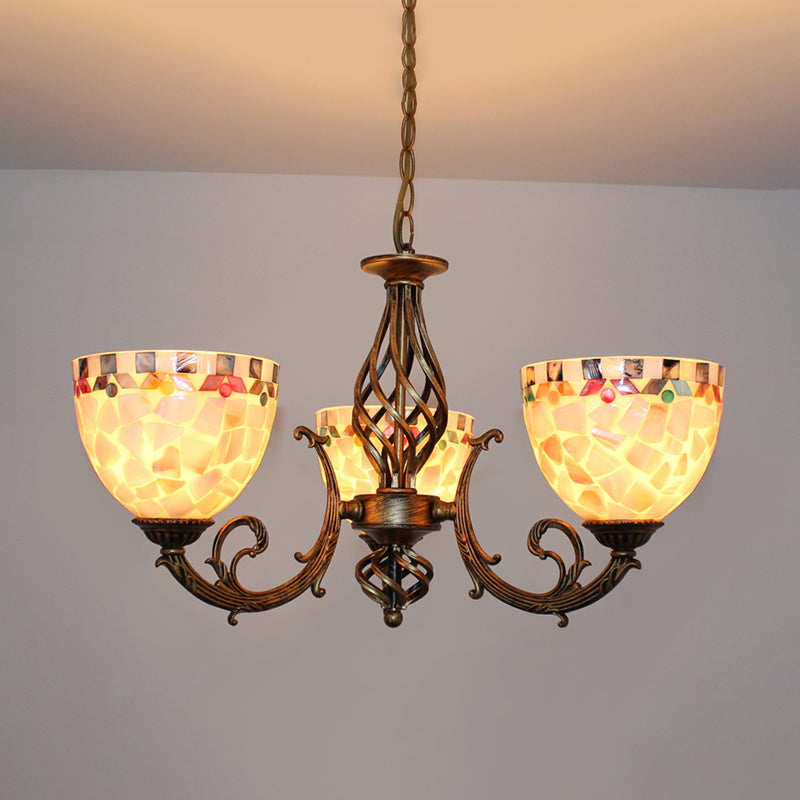 Tiffany-Style Shell Domed Ceiling Chandelier with Adjustable Beige Suspension - 5/9/11 Lights for Bedroom
