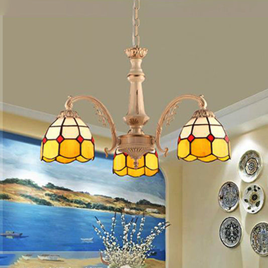 Lustre à suspension baroque en forme de dôme avec verre taillé à la main - 3/5 lumières, jaune et bleu - Idéal pour le plafond de la cuisine