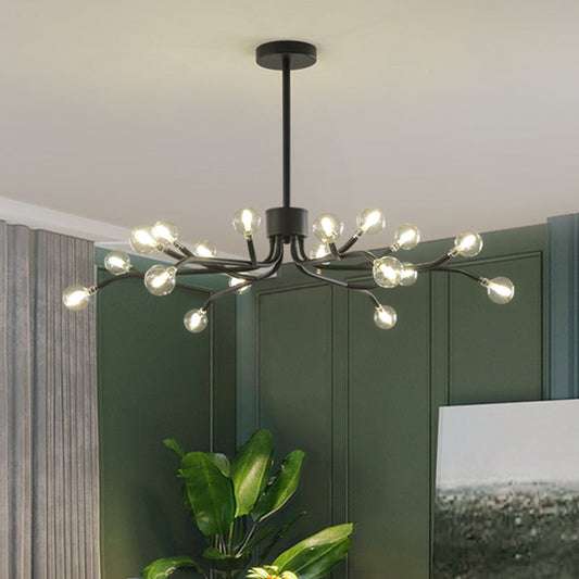Lustre LED moléculaire moderne en verre transparent - 18 lumières, plafonnier noir