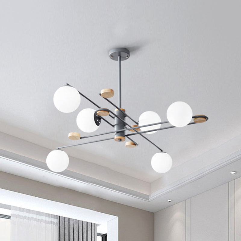 Lustre moderne à 6 têtes noir/gris pour salon avec verre laiteux