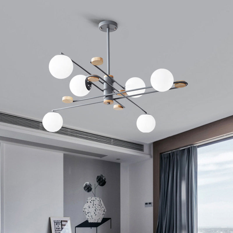 Lustre moderne à 6 têtes noir/gris pour salon avec verre laiteux