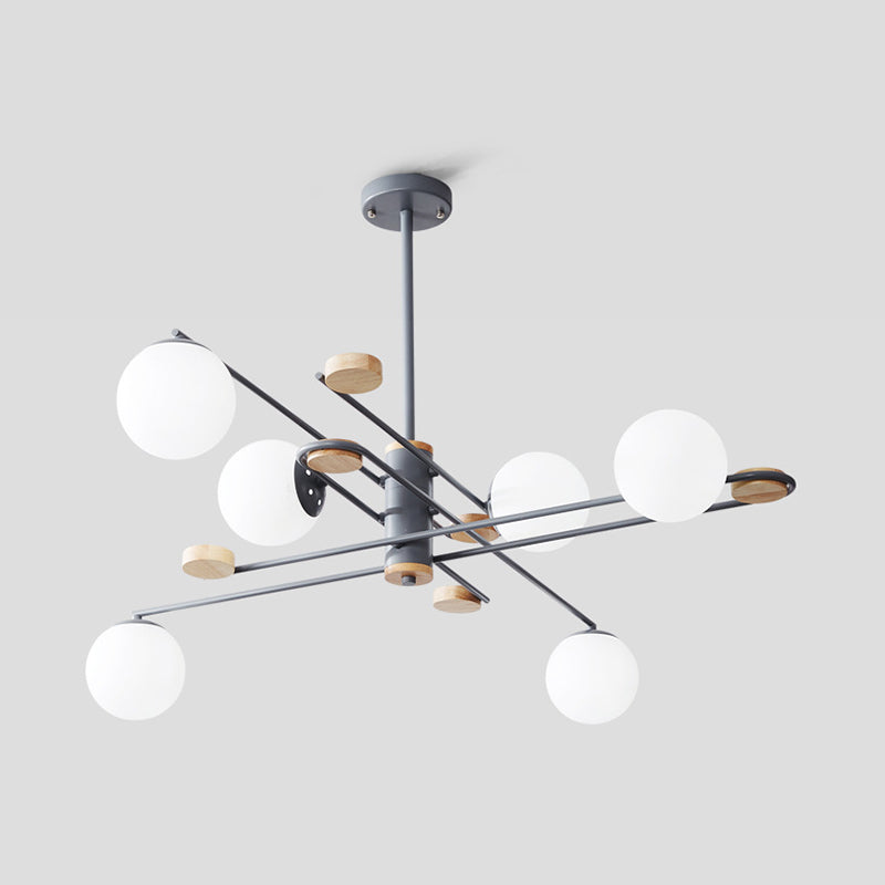 Lustre moderne à 6 têtes noir/gris pour salon avec verre laiteux