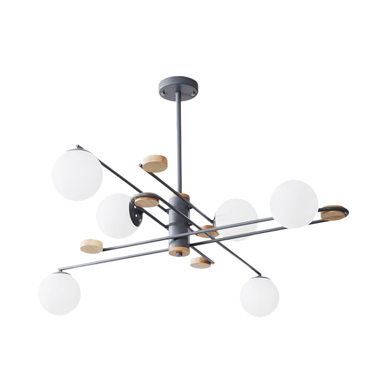 Lustre moderne à 6 têtes noir/gris pour salon avec verre laiteux