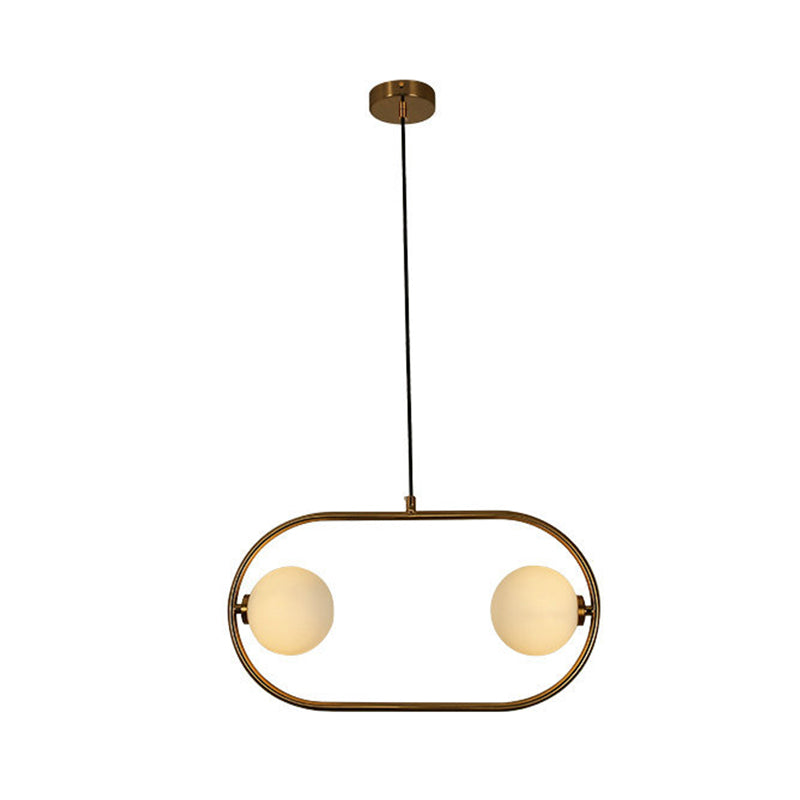 Lustre suspendu moderne en forme de globe doré avec verre dépoli, 2 ampoules – Lampe suspendue LED pour chambre à coucher