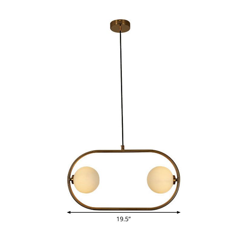 Lustre suspendu moderne en forme de globe doré avec verre dépoli, 2 ampoules – Lampe suspendue LED pour chambre à coucher