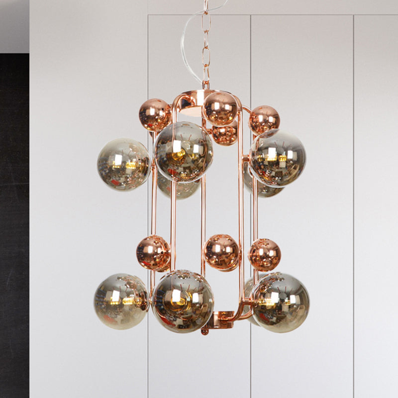 Smoke Gray Glass Modernist Globe Chandelier 10 Bulb Pendant Light For Living Room