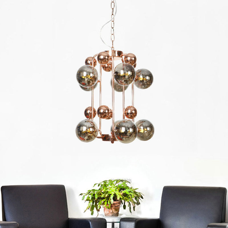 Smoke Gray Glass Modernist Globe Chandelier 10 Bulb Pendant Light For Living Room