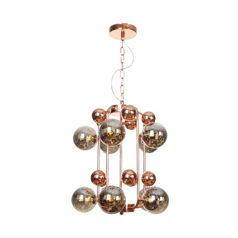 Smoke Gray Glass Modernist Globe Chandelier 10 Bulb Pendant Light For Living Room