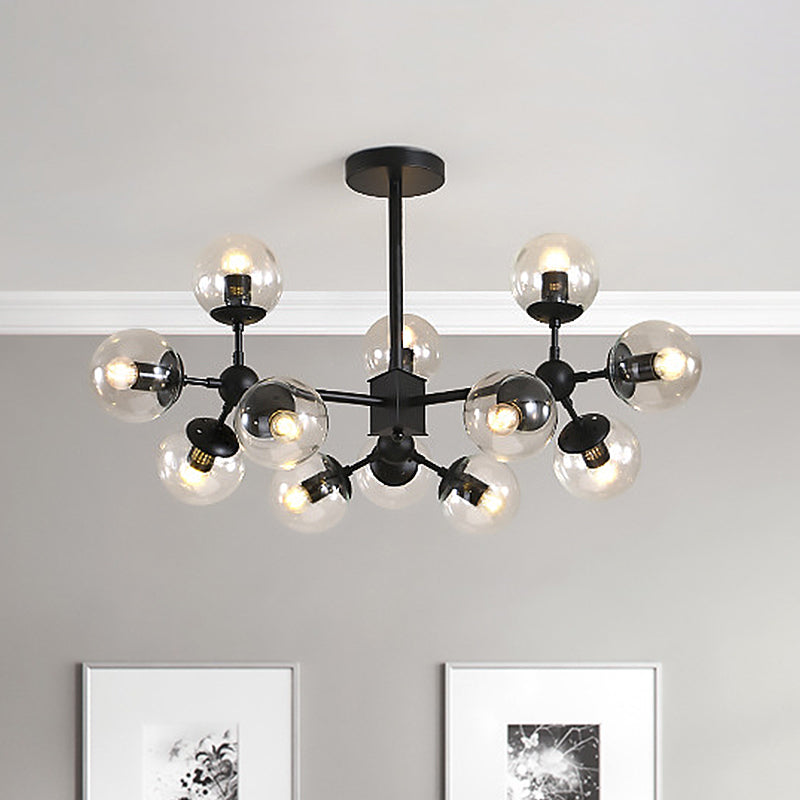 Lustre moderne à sphère noire avec abat-jour en verre transparent - Luminaire suspendu à tête 8/12
