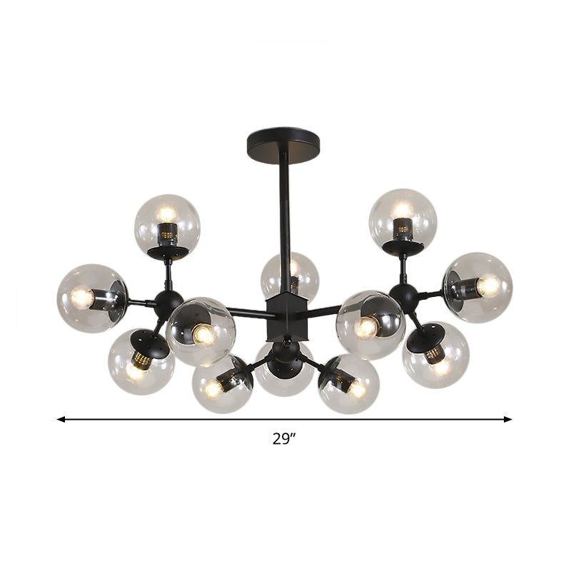 Lustre moderne à sphère noire avec abat-jour en verre transparent - Luminaire suspendu à tête 8/12