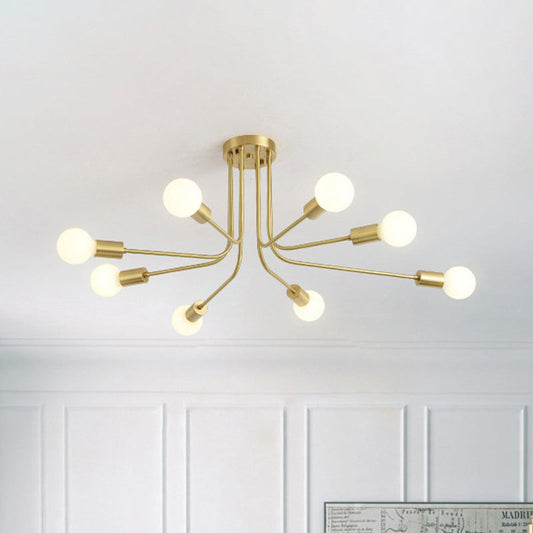 Brass Metal Starburst Semi Flush Mount Ceiling Light Fixture with 7 Bulbs - Modern & Stylish