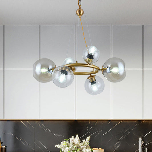 Lustre suspendu contemporain en or - Verre transparent, 6/9 têtes