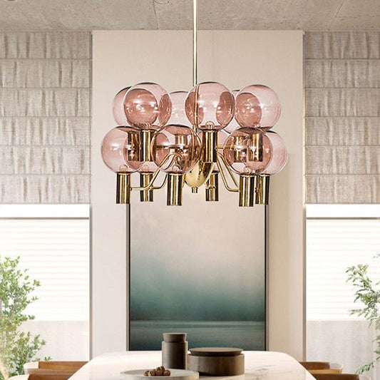 Lustre de plafond en verre rose moderne - 12 têtes - Suspension de salle à manger