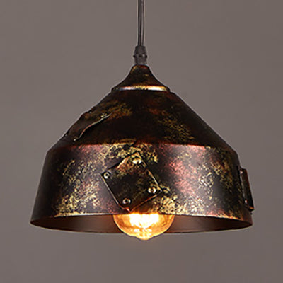 Rustic Wrought Iron Pendant Light With Patch Design In Rust - Stylish And Tapered 8.5/9 Wide 1 / 9