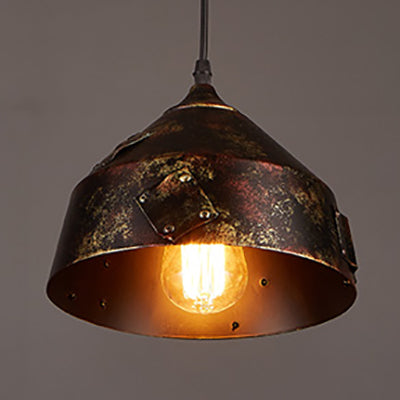 Rustic Tapered Hanging Lamp - Stylish 8.5"/9" Wide Wrought Iron Pendant Light with Patch Design in Rust