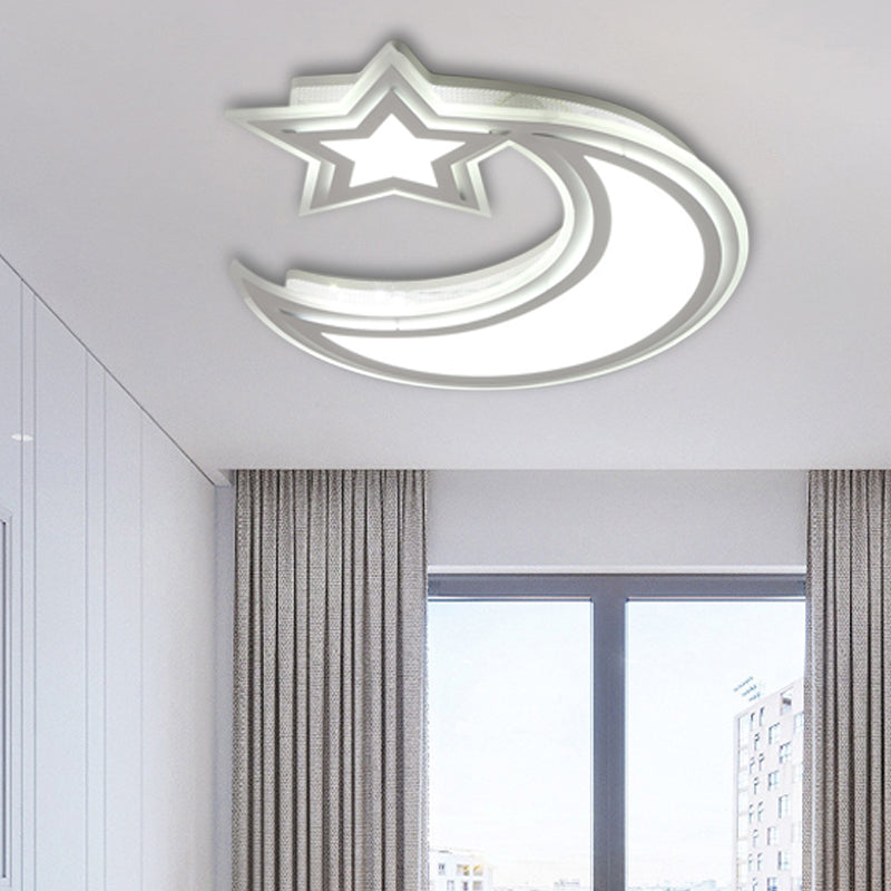Kids' Cartoon Acrylic LED Flush Ceiling Light - Crescent and Star Design for Bedroom