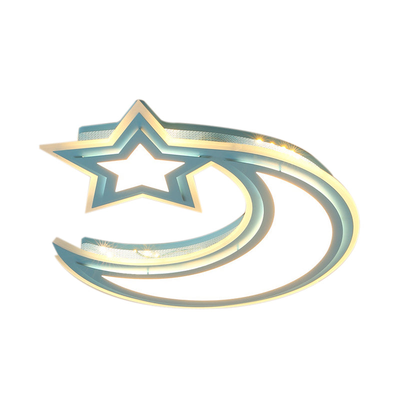 Kids' Cartoon Acrylic LED Flush Ceiling Light - Crescent and Star Design for Bedroom