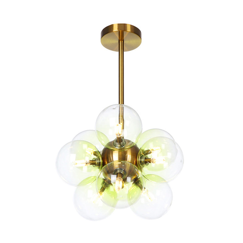 Minimalist Globe Semi Flush Ceiling Lamp - Gray/White/Red Glass - 9 Lights - Black/Brass/Chrome