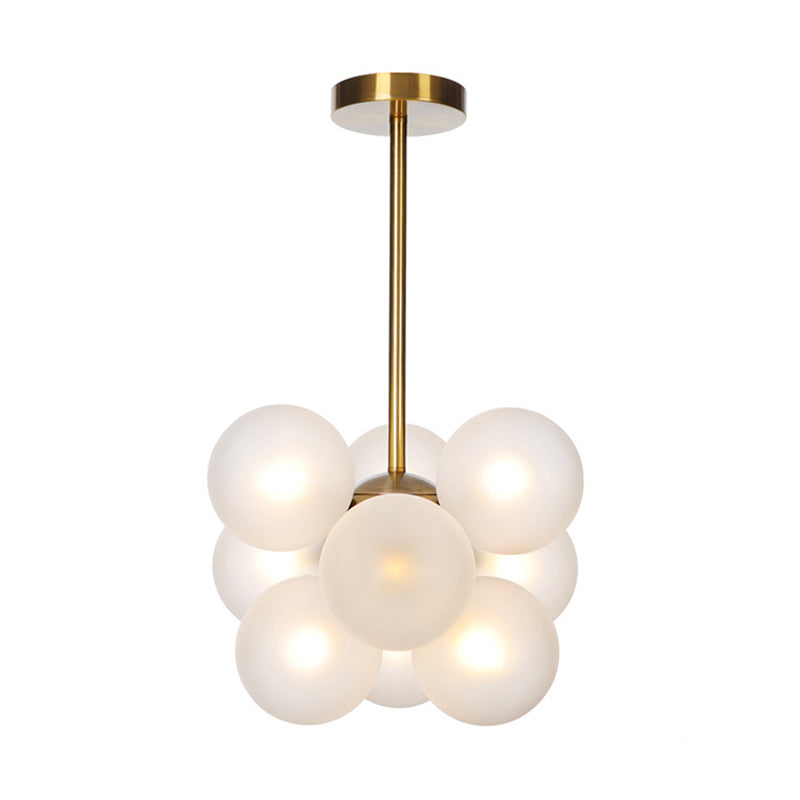 Minimalist Globe Semi Flush Ceiling Lamp - Gray/White/Red Glass - 9 Lights - Black/Brass/Chrome