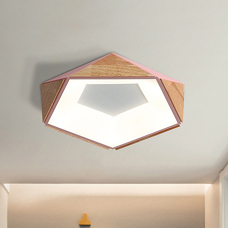 Nordic Style Led Ceiling Lamp Kit In Natural Wood Grey/White/Pink - Warm/White Light 18/21.5 W
