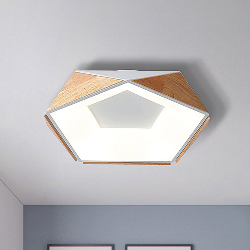 Nordic Style LED Ceiling Lamp Kit in Natural Wood Grey/White/Pink - Warm/White Light, 18"/21.5" W, Pentagon Design