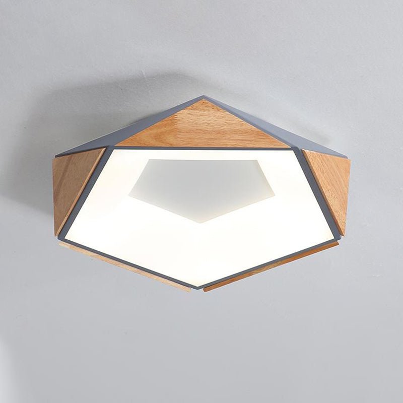 Nordic Style LED Ceiling Lamp Kit in Natural Wood Grey/White/Pink - Warm/White Light, 18"/21.5" W, Pentagon Design