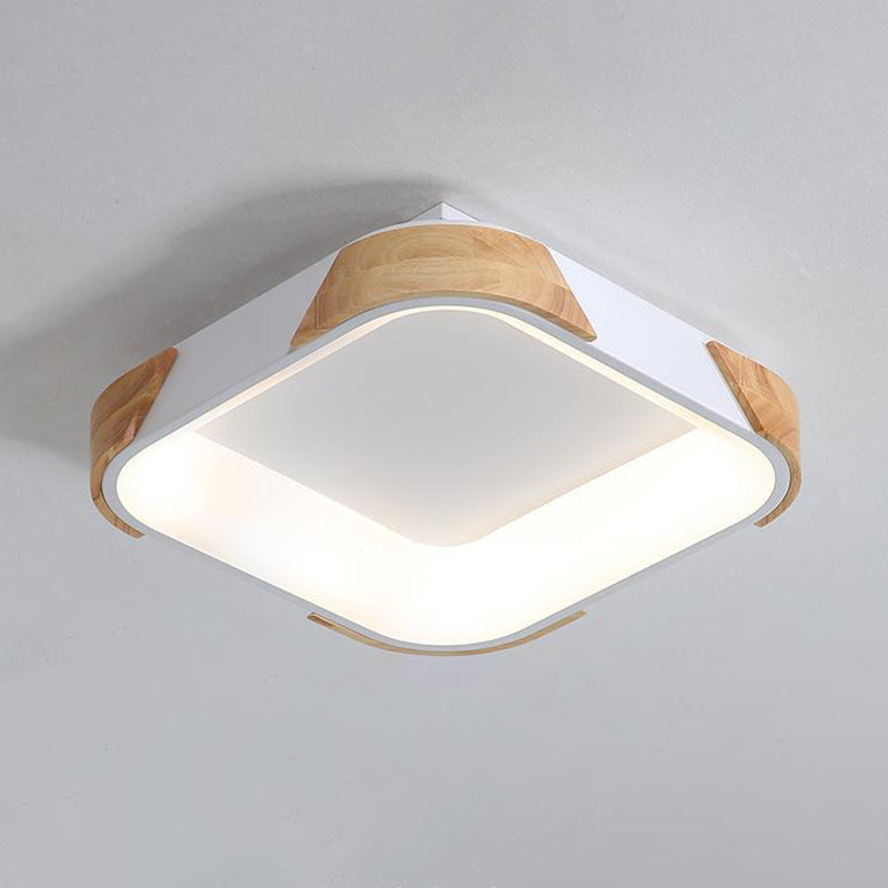 Square Macaron Flush Light Grey/White/Pink Wood LED Ceiling Fixture, Warm/White Light, 14"/18"/24" Wide