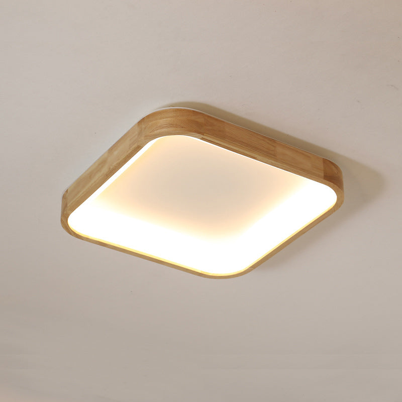 Minimalist LED Flush Ceiling Light with Wood Shade - Warm/White Light Options - 14.5"/18.5" Width