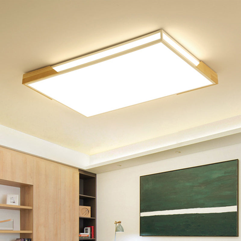 Slim Rectangle Flushmount Lighting: 25.5"/34.5" Minimalist Wood White; Warm/White Light, Acrylic Diffuser