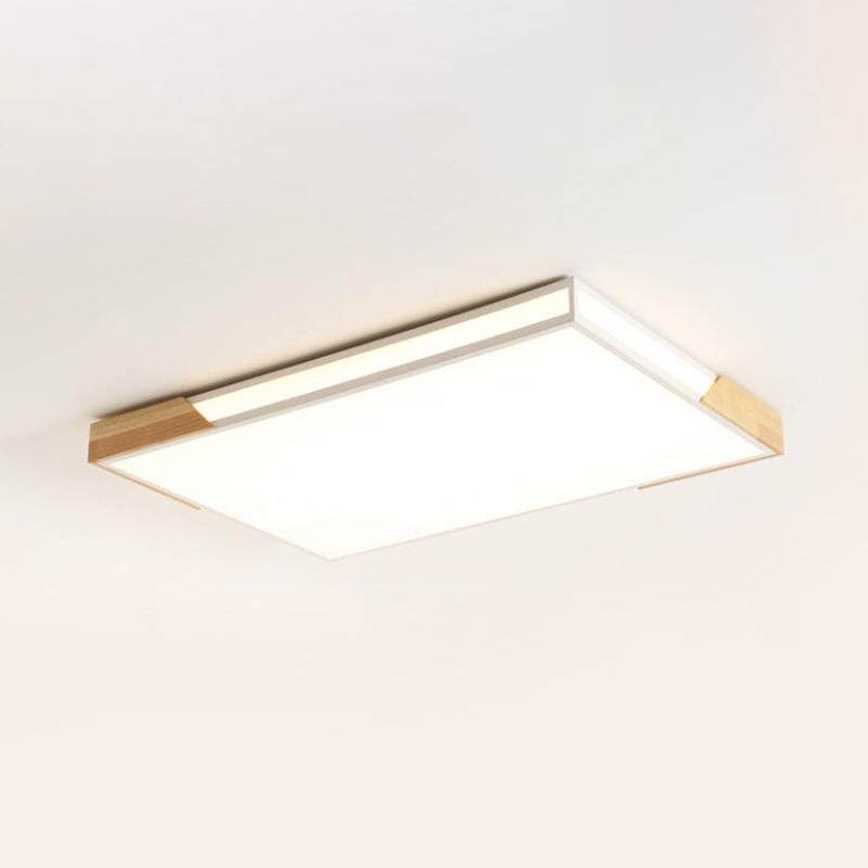 Slim Rectangle Flushmount Lighting: 25.5"/34.5" Minimalist Wood White; Warm/White Light, Acrylic Diffuser