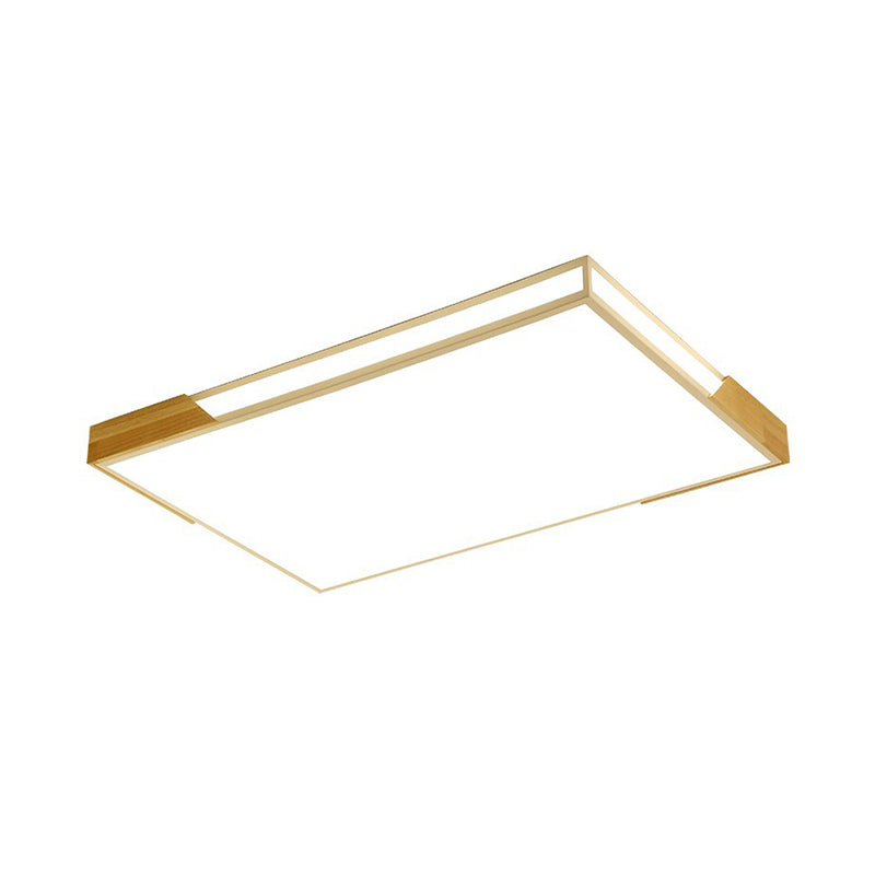 Slim Rectangle Flushmount Lighting: 25.5"/34.5" Minimalist Wood White; Warm/White Light, Acrylic Diffuser