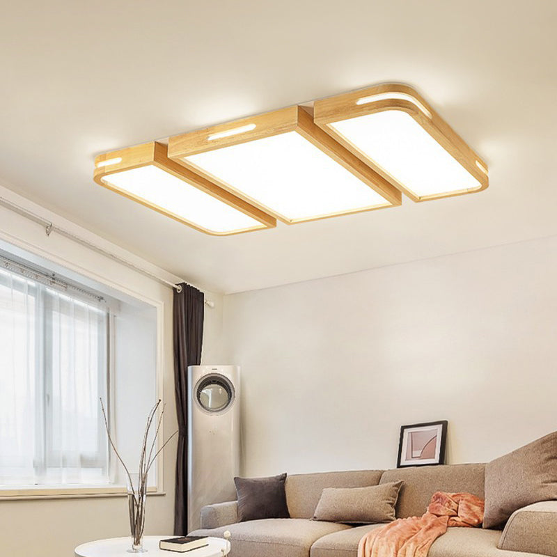 Ultra Thin Wooden Ceiling Lamp - Modern 35.5"/49" Rectangle LED Flush Lighting in Warm/White Light - Beige