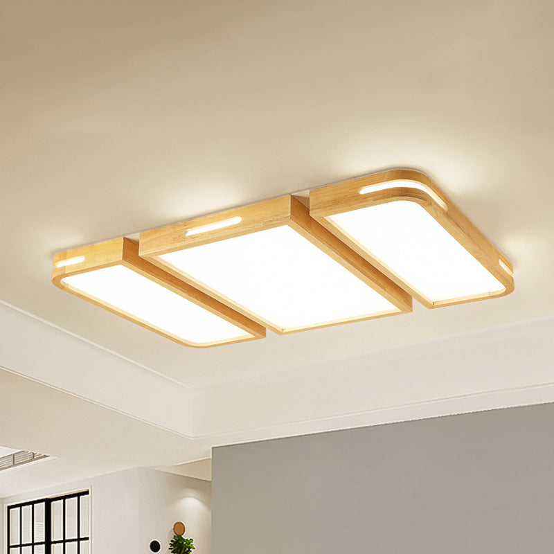 Ultra Thin Wooden Ceiling Lamp - Modern 35.5"/49" Rectangle LED Flush Lighting in Warm/White Light - Beige