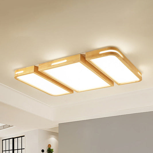 Ultra Thin Wooden Ceiling Lamp - Modern 35.5/49 Rectangle Led Flush Lighting In Warm/White Light