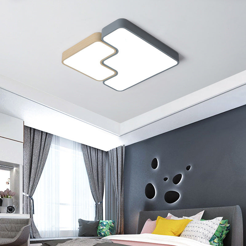 Contemporary Grey Square/Rectangle Flush LED Ceiling Lamp - Choice of 18"/22"/35.5" Acrylic Wide Fixture, White/Warm Light