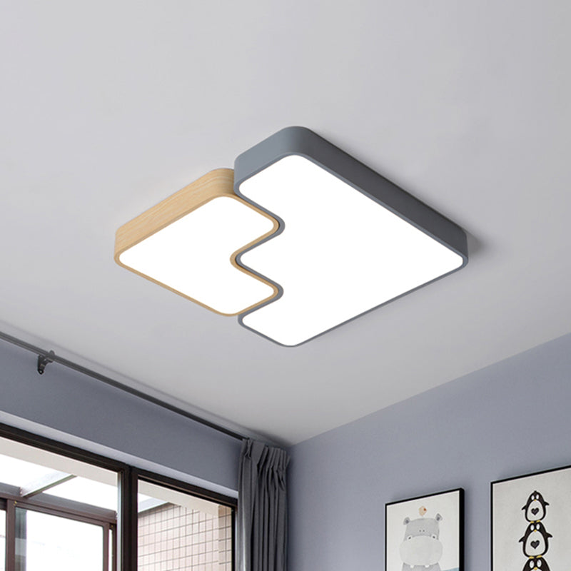 Contemporary Grey Square/Rectangle Flush LED Ceiling Lamp - Choice of 18"/22"/35.5" Acrylic Wide Fixture, White/Warm Light