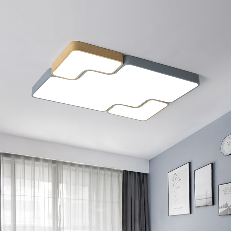 Contemporary Grey Square/Rectangle Flush LED Ceiling Lamp - Choice of 18"/22"/35.5" Acrylic Wide Fixture, White/Warm Light