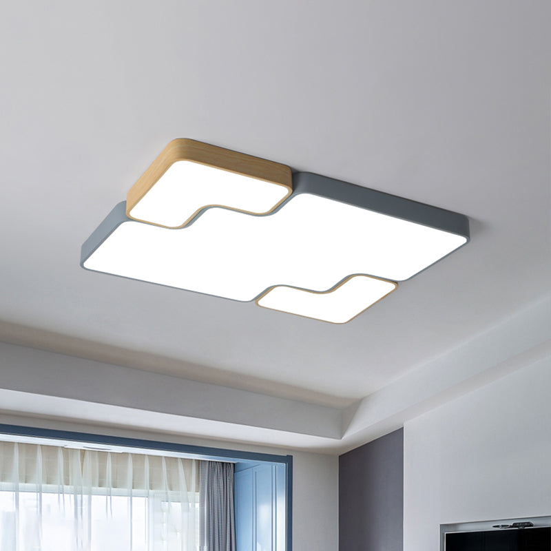 Contemporary Grey Square/Rectangle Flush LED Ceiling Lamp - Choice of 18"/22"/35.5" Acrylic Wide Fixture, White/Warm Light