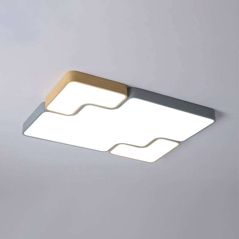 Contemporary Grey Square/Rectangle Flush LED Ceiling Lamp - Choice of 18"/22"/35.5" Acrylic Wide Fixture, White/Warm Light