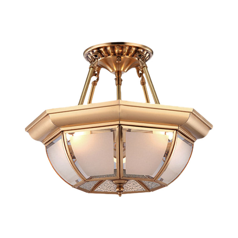 Plafonnier de salle à manger traditionnel en verre, montage semi-encastré en laiton, ampoules 3/4, diamètre 14"/16"/18"