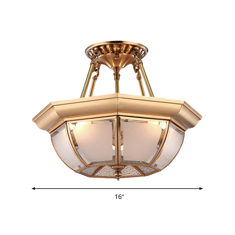 Plafonnier de salle à manger traditionnel en verre, montage semi-encastré en laiton, ampoules 3/4, diamètre 14"/16"/18"