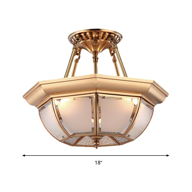 Plafonnier de salle à manger traditionnel en verre, montage semi-encastré en laiton, ampoules 3/4, diamètre 14"/16"/18"