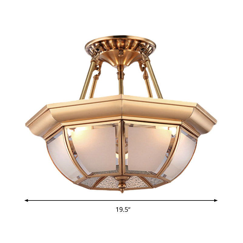 Plafonnier de salle à manger traditionnel en verre, montage semi-encastré en laiton, ampoules 3/4, diamètre 14"/16"/18"