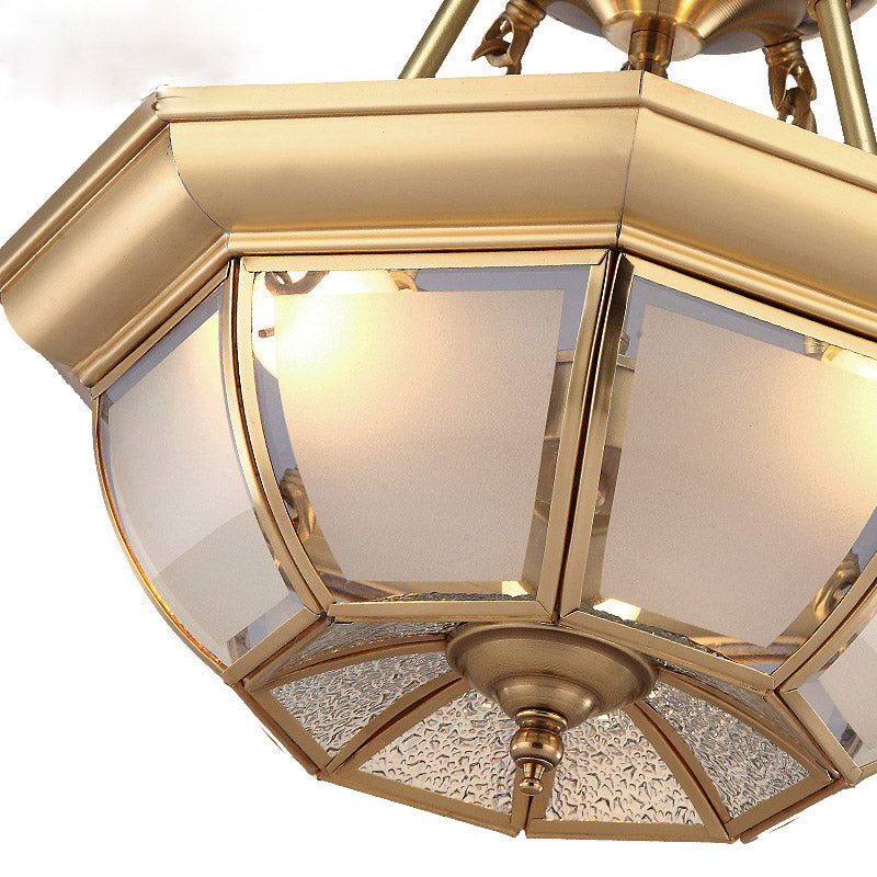 Plafonnier de salle à manger traditionnel en verre, montage semi-encastré en laiton, ampoules 3/4, diamètre 14"/16"/18"