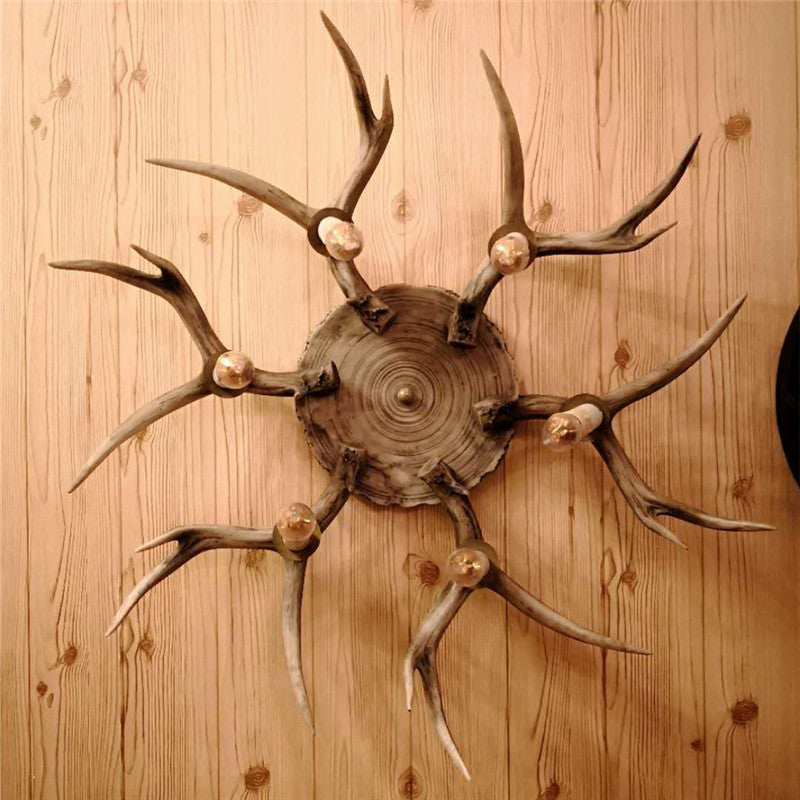 Traditional Brown Antler Dining Room Ceiling Light Fixture - 6/8 Head Resin Flush Mount Lighting